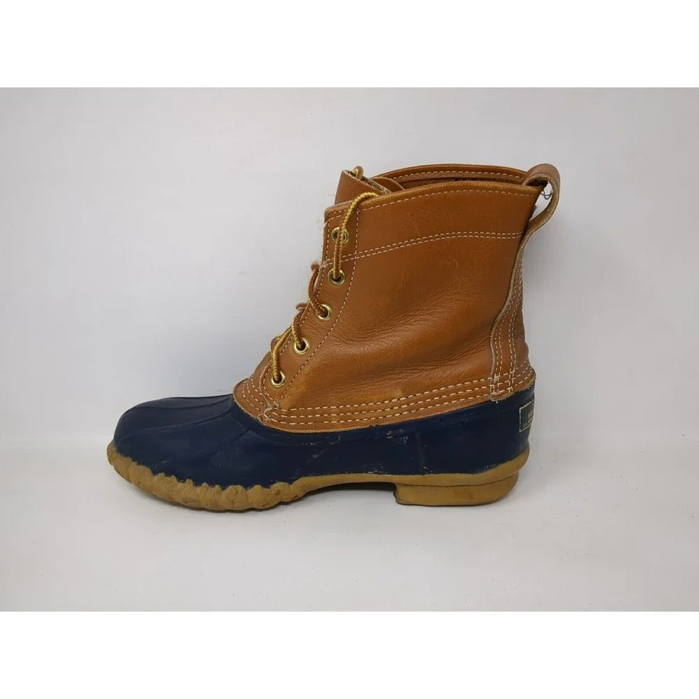 LL Bean Women's Size‎ 7 Leather Duck Boots Made in USA Tan Blue 6